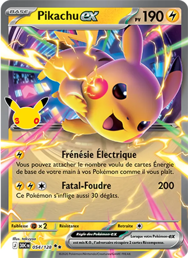 Carte Pokémon Pikachu-ex de l'extension 30ᵉ Anniversaire
