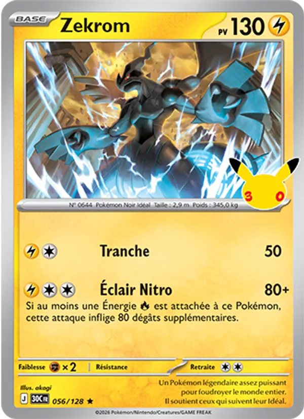 Carte Pokémon Zekrom de l'extension 30ᵉ Anniversaire
