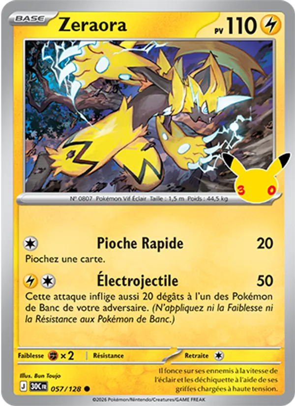 Carte Pokémon Zeraora de l'extension 30ᵉ Anniversaire