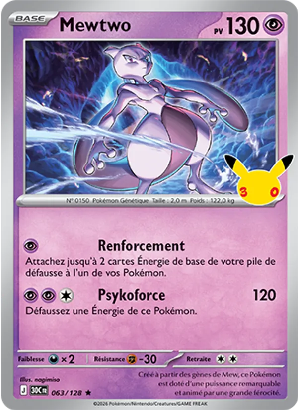 Carte Pokémon Mewtwo de l'extension 30ᵉ Anniversaire