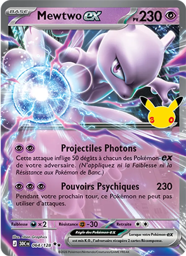 Carte Pokémon Mewtwo-ex de l'extension 30ᵉ Anniversaire