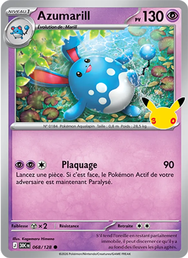 Carte Pokémon Azumarill de l'extension 30ᵉ Anniversaire