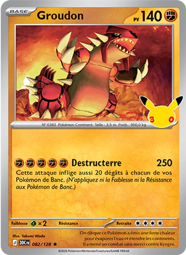 Carte Pokémon Groudon de l'extension 30ᵉ Anniversaire