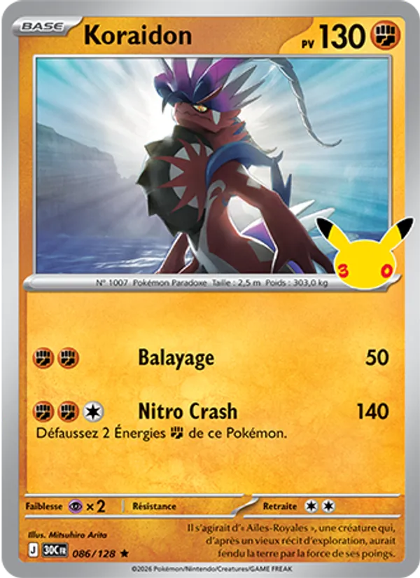 Carte Pokémon Koraidon de l'extension 30ᵉ Anniversaire