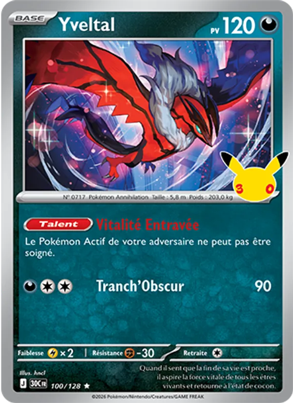Carte Pokémon Yveltal de l'extension 30ᵉ Anniversaire