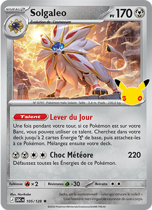 Carte Pokémon Solgaleo de l'extension 30ᵉ Anniversaire