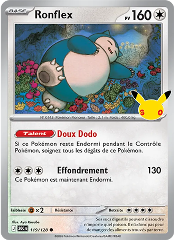 Carte Pokémon Ronflex de l'extension 30ᵉ Anniversaire