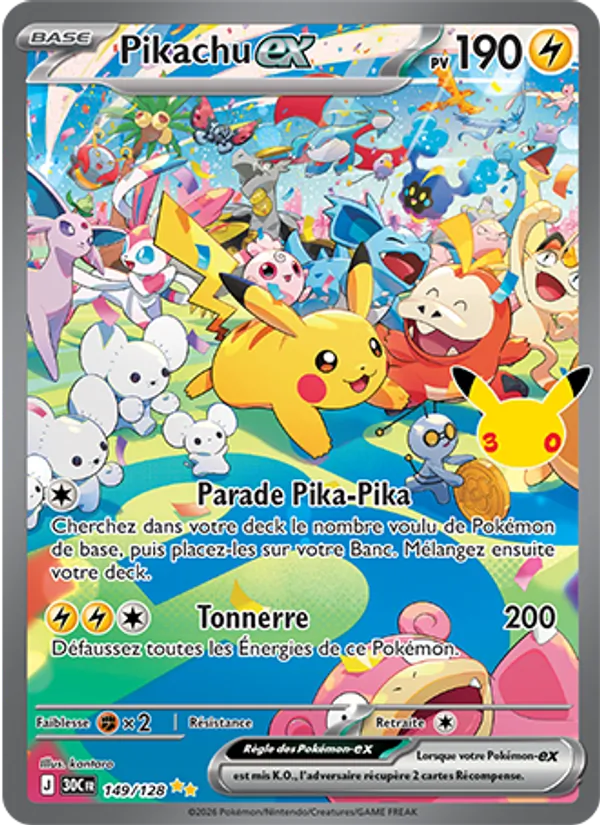 Carte Pokémon Pikachu-ex de l'extension 30ᵉ Anniversaire