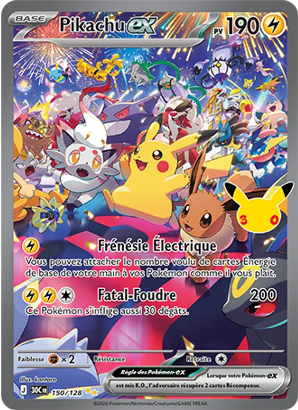 Carte Pokémon Pikachu-ex de l'extension 30ᵉ Anniversaire