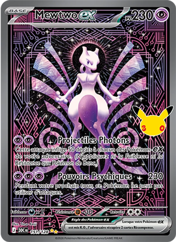 Carte Pokémon Mewtwo-ex de l'extension 30ᵉ Anniversaire