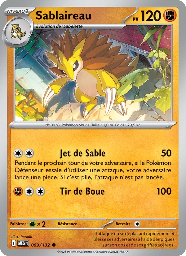 Carte Pokémon Sablaireau de l'extension Méga-Évolution