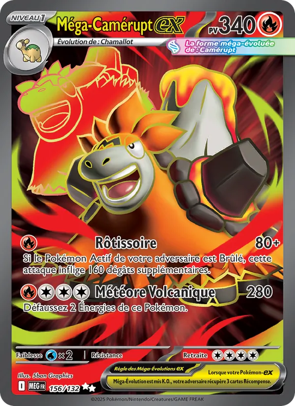 Carte Pokémon Méga-Camérupt-ex de l'extension Méga-Évolution
