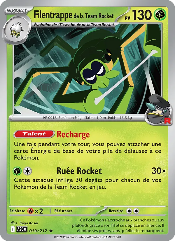 Carte Pokémon Filentrappe de la Team Rocket de l'extension Héros Transcendants