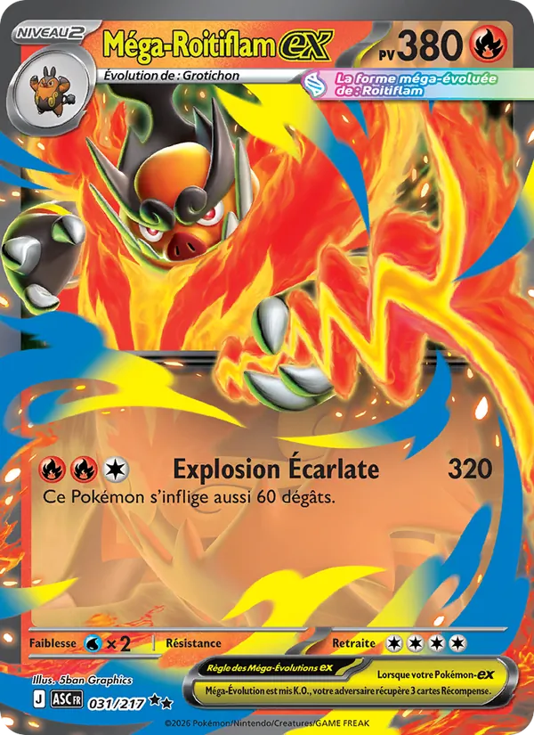 Carte Pokémon Méga-Roitiflam-ex de l'extension Héros Transcendants