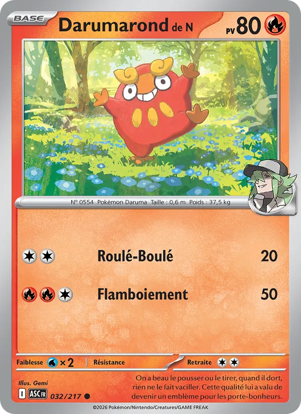 Carte Pokémon Darumarond de N de l'extension Héros Transcendants