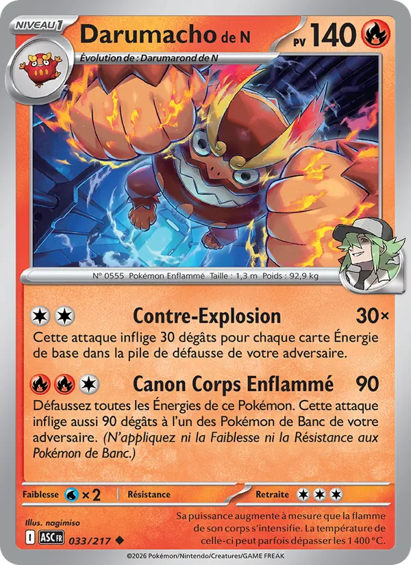 Carte Pokémon Darumacho de N de l'extension Héros Transcendants
