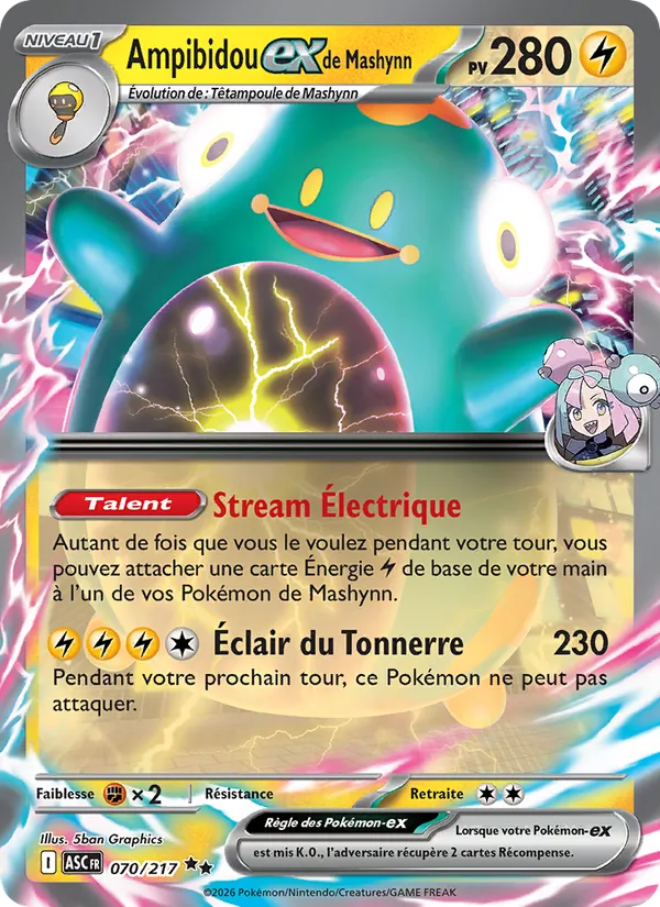 Carte Pokémon Ampibidou-ex de Mashynn de l'extension Héros Transcendants