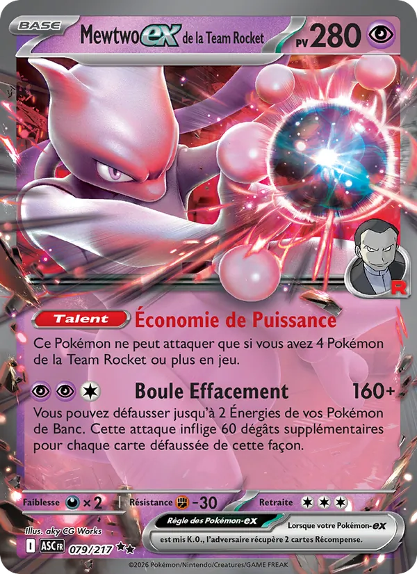 Carte Pokémon Mewtwo-ex de la Team Rocket de l'extension Héros Transcendants
