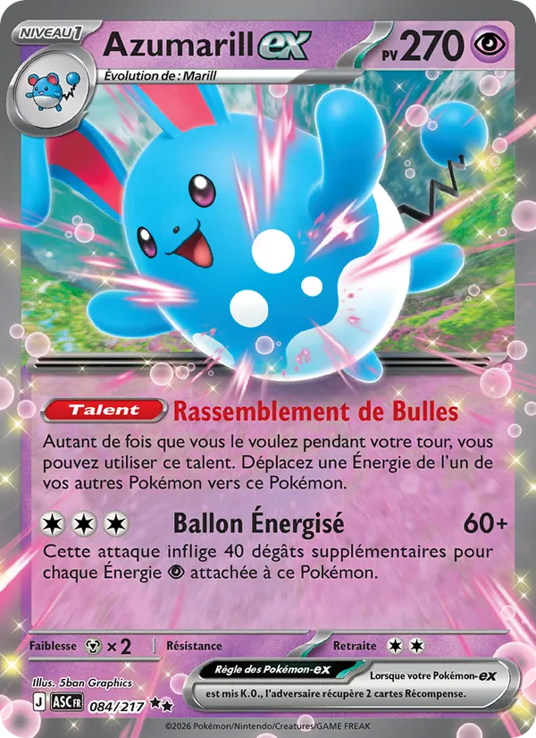 Carte Pokémon Azumarill-ex de l'extension Héros Transcendants