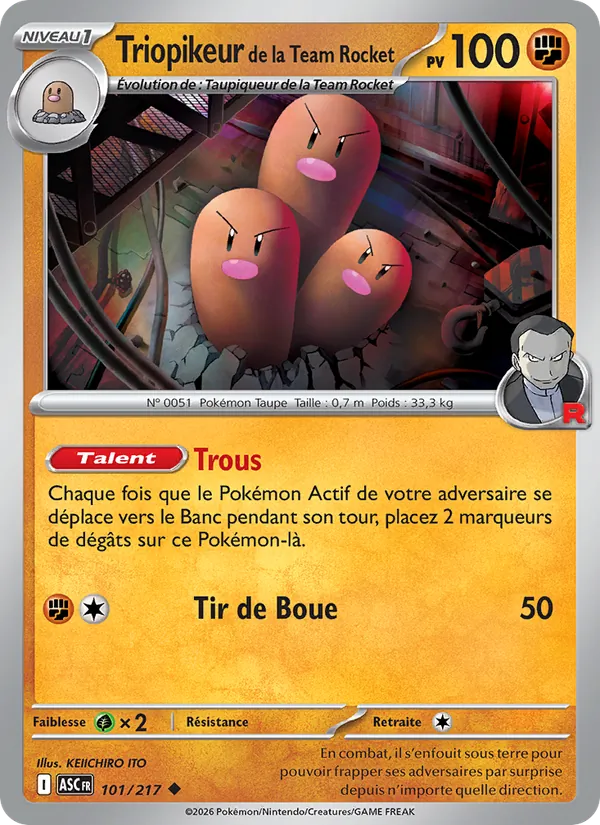 Carte Pokémon Triopikeur de la Team Rocket de l'extension Héros Transcendants