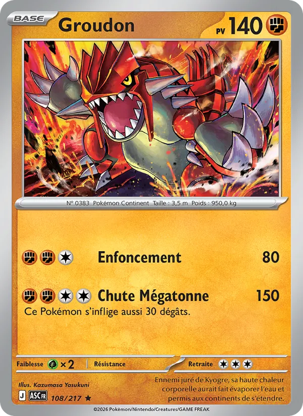 Carte Pokémon Groudon de l'extension Héros Transcendants