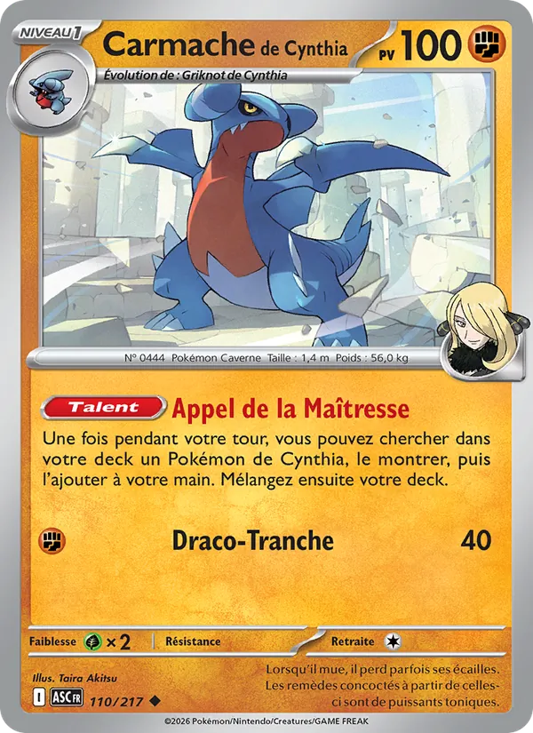 Carte Pokémon Carmache de Cynthia de l'extension Héros Transcendants