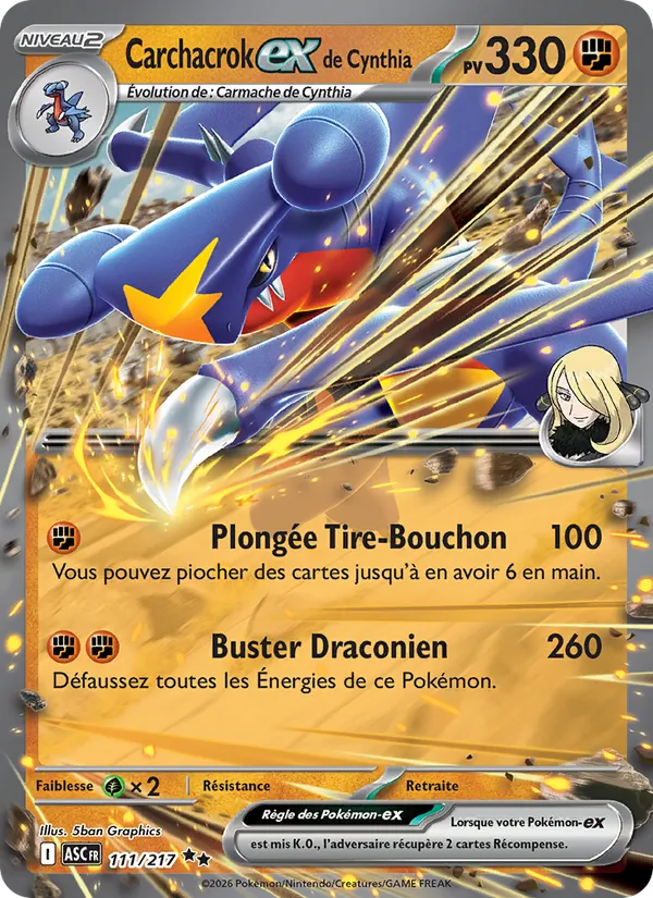 Carte Pokémon Carchacrock-ex de Cynthia de l'extension Héros Transcendants