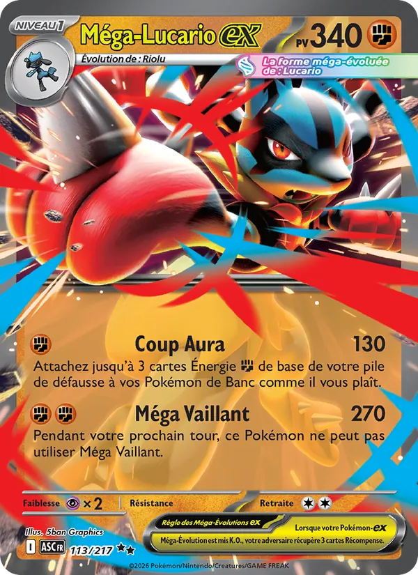 Carte Pokémon Méga-Lucario-ex de l'extension Héros Transcendants