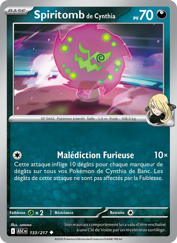 Carte Pokémon Spiritomb de Cynthia de l'extension Héros Transcendants