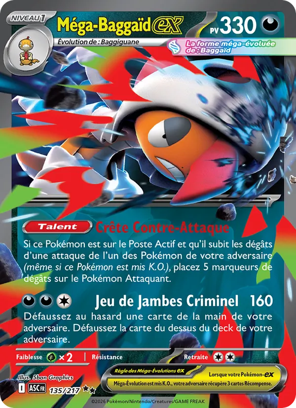 Carte Pokémon Méga-Baggaïd-ex de l'extension Héros Transcendants