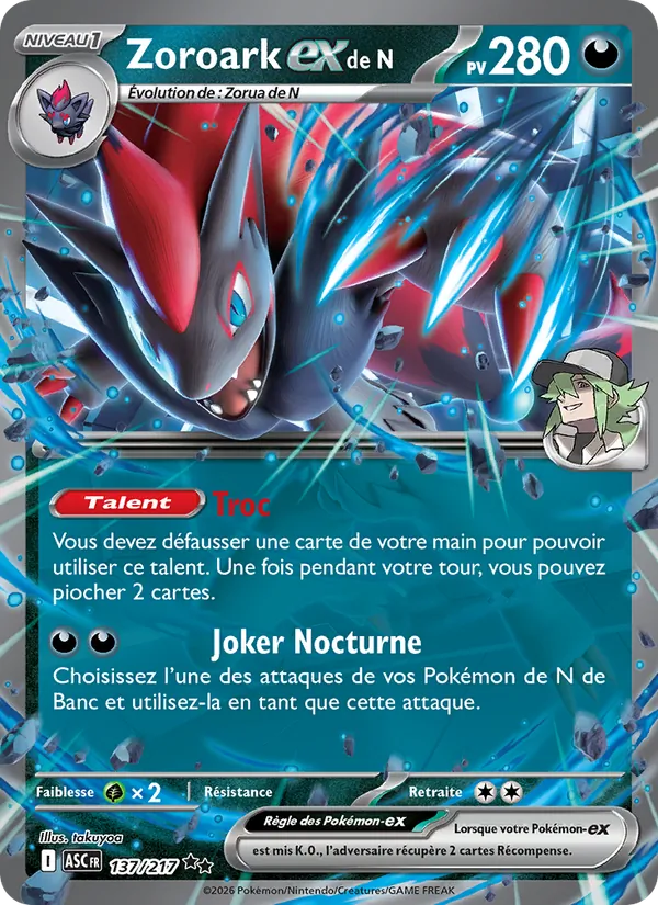 Carte Pokémon Zoroark-ex de N de l'extension Héros Transcendants
