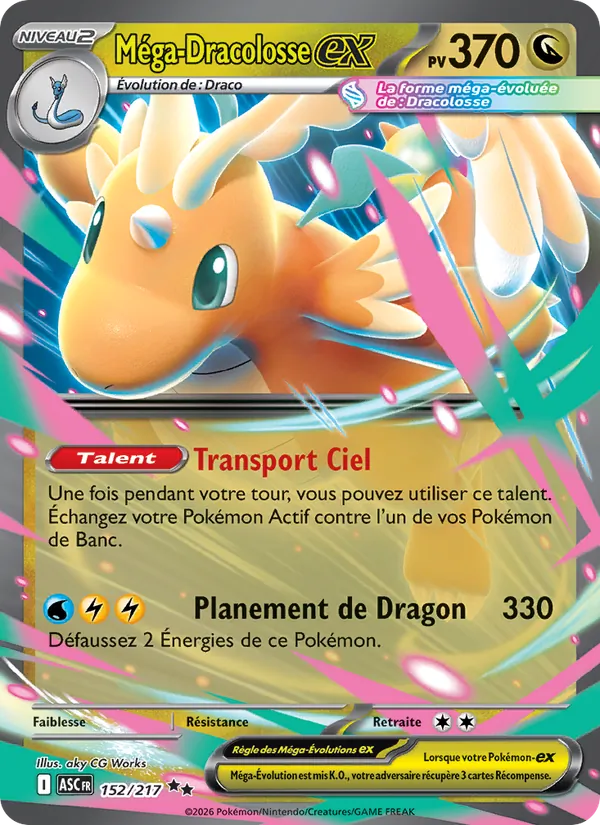Carte Pokémon Méga-Dracolosse-ex de l'extension Héros Transcendants