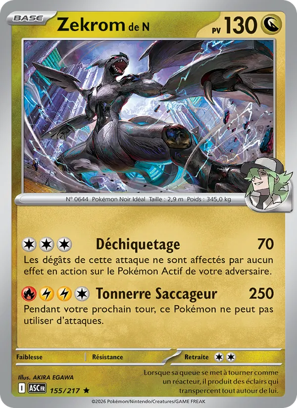 Carte Pokémon Zekrom de N de l'extension Héros Transcendants