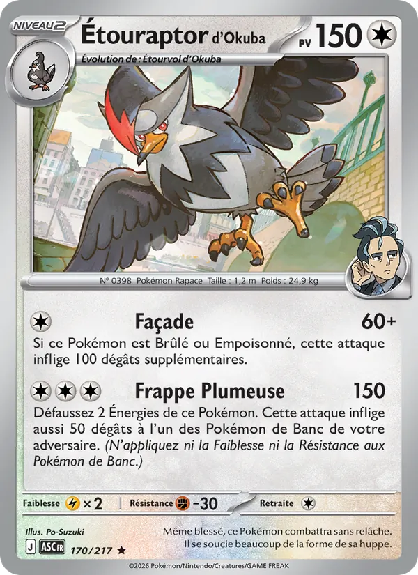 Carte Pokémon Étouraptor d'Okuba de l'extension Héros Transcendants