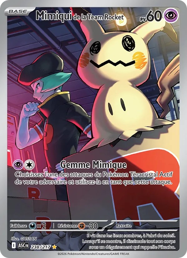 Carte Pokémon Mimiqui de la Team Rocket de l'extension Héros Transcendants