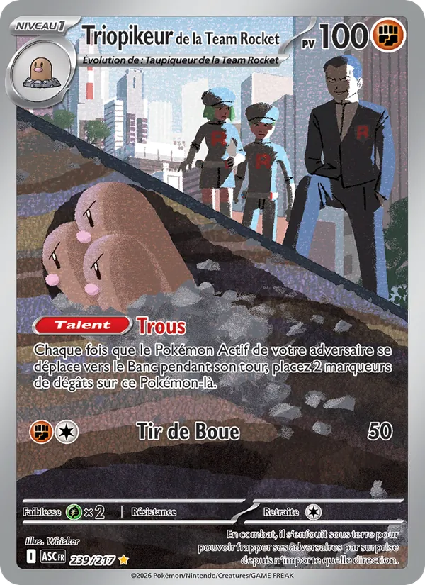 Carte Pokémon Triopikeur de la Team Rocket de l'extension Héros Transcendants