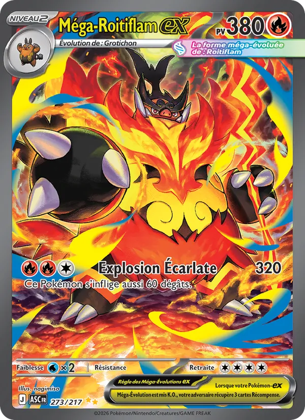 Carte Pokémon Méga-Roitiflam-ex de l'extension Héros Transcendants