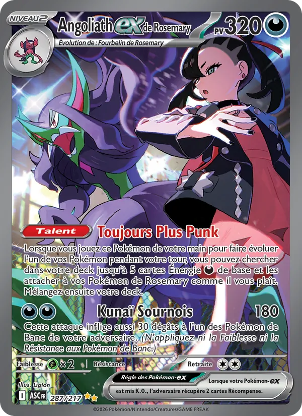 Carte Pokémon Angoliath-ex de Rosemary de l'extension Héros Transcendants