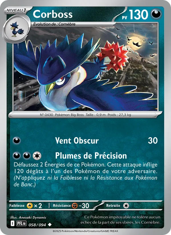 Carte Pokémon Corboss de l'extension Flammes Fantasmagoriques