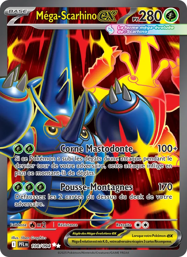 Carte Pokémon Méga-Scarhino-ex de l'extension Flammes Fantasmagoriques