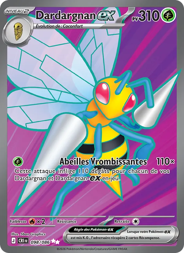 Carte Pokémon Dardargnan-ex de l'extension Chaos Ascendant