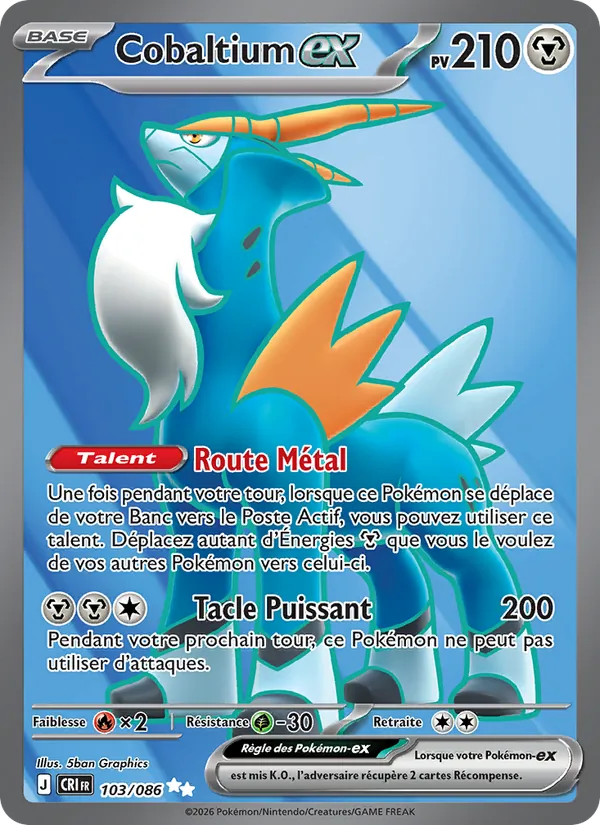 Carte Pokémon Cobaltium-ex de l'extension Chaos Ascendant