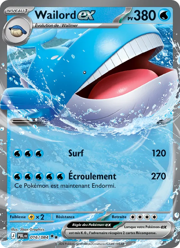 Carte Pokémon Wailord-ex de l'extension Nuit Noire