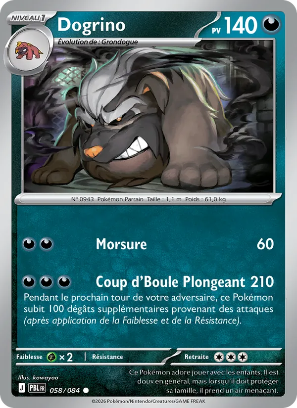 Carte Pokémon Dogrino de l'extension Nuit Noire