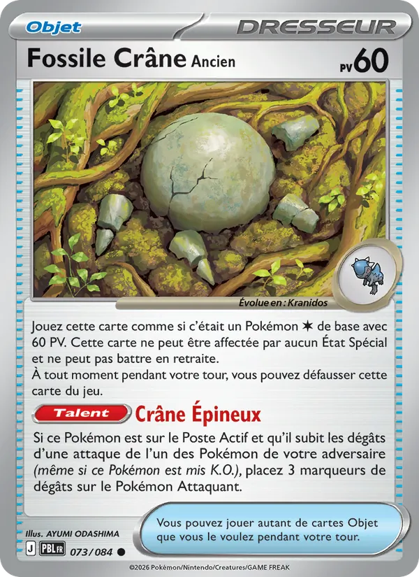 Carte Pokémon Fossile Crâne Ancien de l'extension Nuit Noire