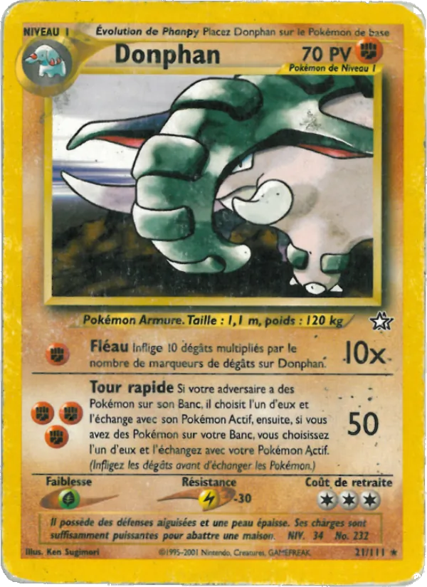 Carte Pokémon Donphan de l'extension Neo Genesis