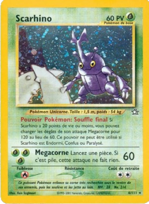 Carte Pokémon Scarhino de l'extension Neo Genesis