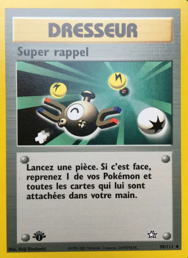 Carte Pokémon Super rappel de l'extension Neo Genesis