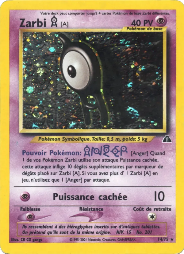 Carte Pokémon Zarbi A de l'extension Neo Discovery