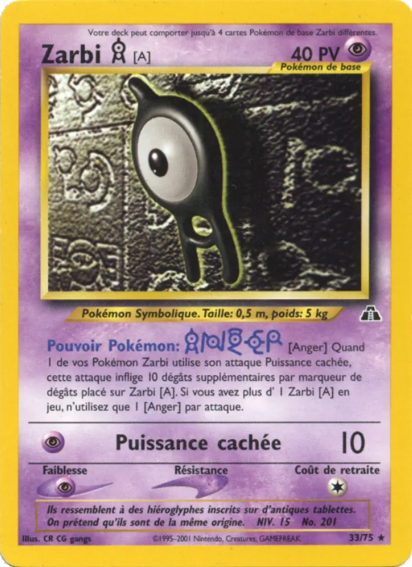 Carte Pokémon Zarbi A de l'extension Neo Discovery